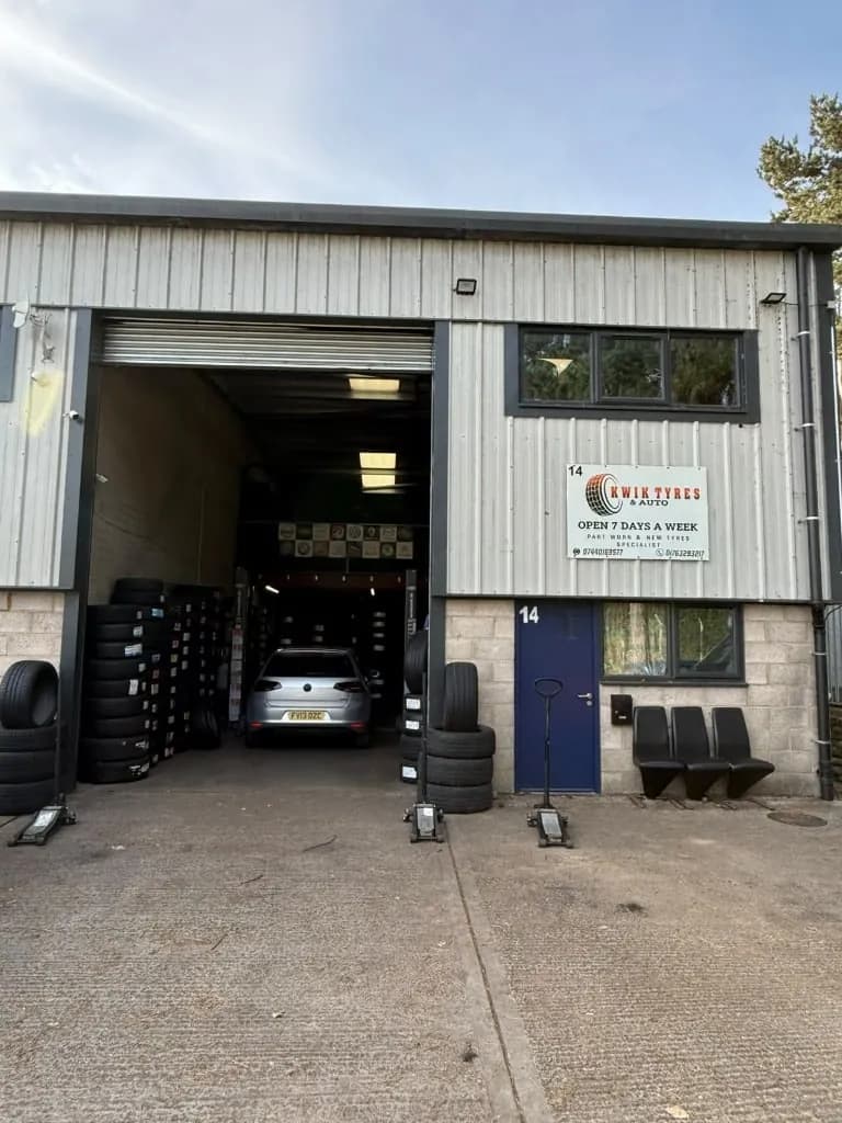 KWIK TYRES & AUTO workshop bay and shopfront — 14 The Firs, Watermill Industrial Estate, Buntingford